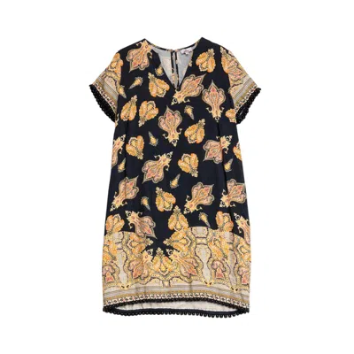 Niza Women's Black Short Dress With Short Sleeves Multicolor