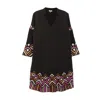 Niza Women's Black Short Dress With Zig Zag Embroidery In Black