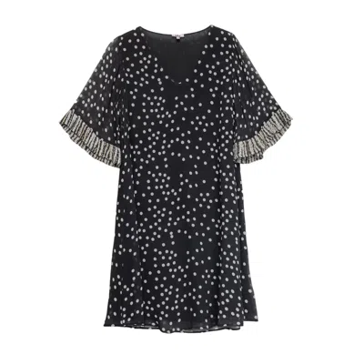 Niza Women's Black Short Short Sleeve Dress With Polka Dots Print