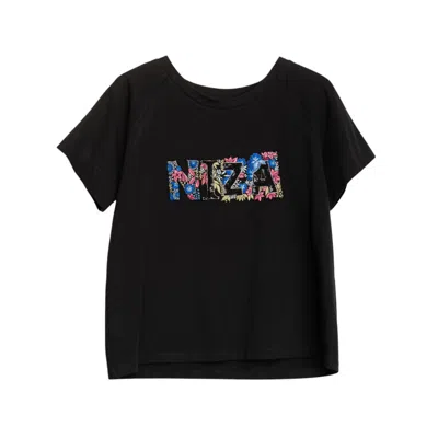 Niza Women's Black T-shirt With Custom Embroidery