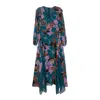 Niza Women's Blue Asymmetric Long Dress With Contrast Ruffles In Blue