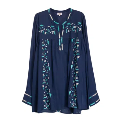 Niza Women's Blue Embroidered Blouse Amalia
