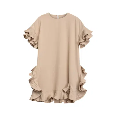 Niza Women's Blue Esme Short Dress With Round Neckline And Pleated Ruffles