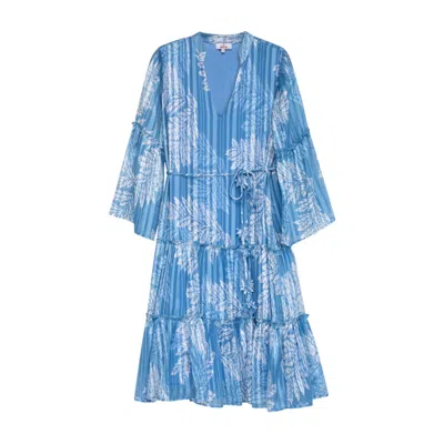 Niza Women's Blue Floral Print Straight Dress With Short Sleeves