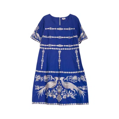 Niza Women's Blue Long Dress With A V-neck Long Sleeves And An Asymmetrical Skirt