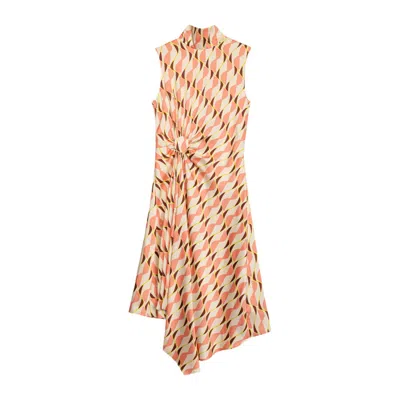 Niza Women's Blue Ondine Asymmetric Midi Dress With High Neck And Bow