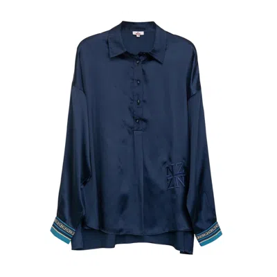 Niza Women's Blue Oversize Blouse With Collar