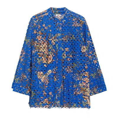 Niza Women's Blue Perforated Cotton Jacket Manila