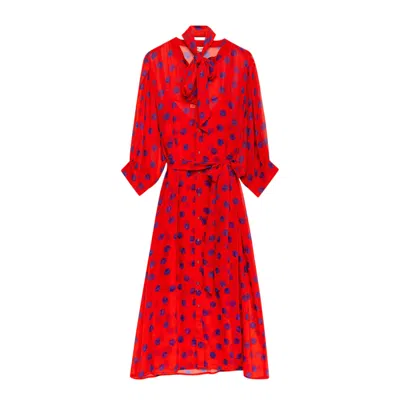 Niza Women's Blue / Red Bona Bow V-neck Midi Dress