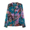 Niza Women's Blue Round Neck Shirt With Ruffle In Blue