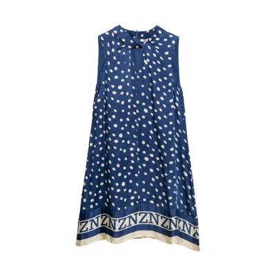 Niza Women's Blue Short Dress With Neck Knot