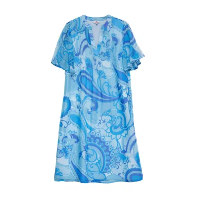 Niza Women's Blue Short Dress With Round Neck And Round Neckline