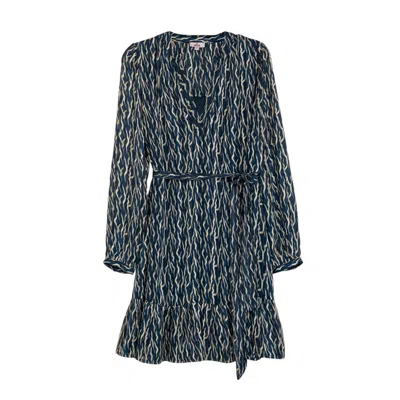 Niza Women's Blue Short Dress With Ruffle Long Sleeves