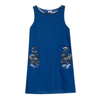 Niza Women's Blue Short Embroidered Dress Florence