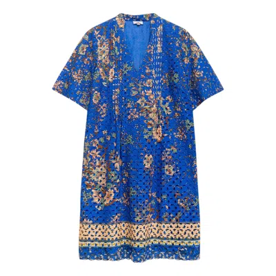Niza Women's Blue Short Perforated Cotton Dress Manila