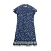 Niza Women's Blue Short Short Dress With Short Sleeves With Tassels In Blue