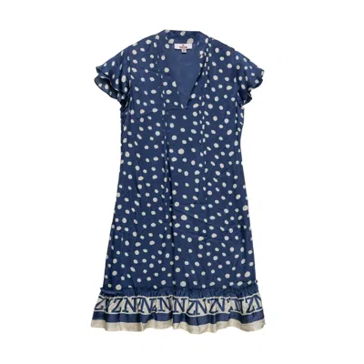 Niza Women's Blue Short Short Dress With Short Sleeves With Tassels