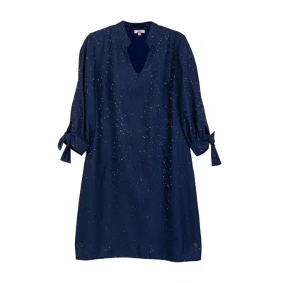 Niza Women's Blue Short Straight Dress In Sequin Fabric