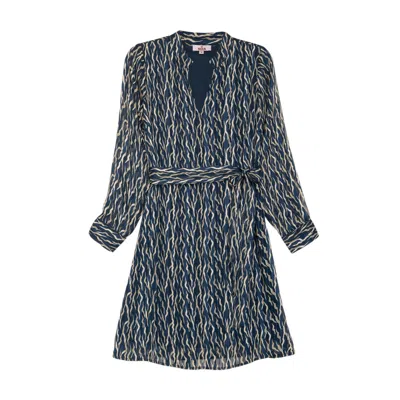 Niza Women's Blue Short Straight Dress With Long Sleeves