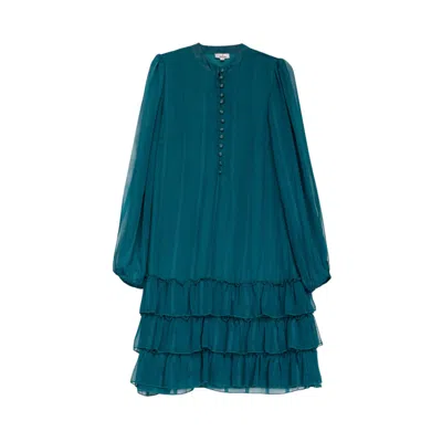 Niza Women's Blue Short Turquoise Dress With Ruffled Hem