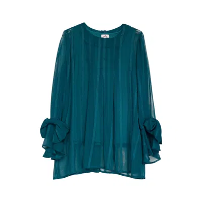 Niza Women's Blue Turquoise Blouse With Ruffle Details On The Cuffs