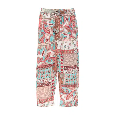 Niza Women's Blue / White / Red Elastic Waist Pants With Multi Patch Pockets