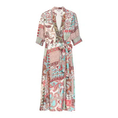 Niza Women's Blue / White / Red Multi Patch Printed Midi Dress