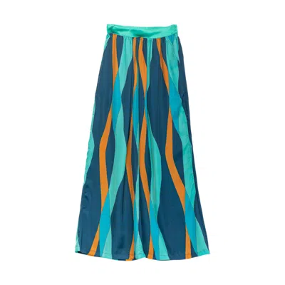 Niza Women's Blue / Yellow / Orange Pants With Waistband And Elastic Waist On The Back Samoa Blue