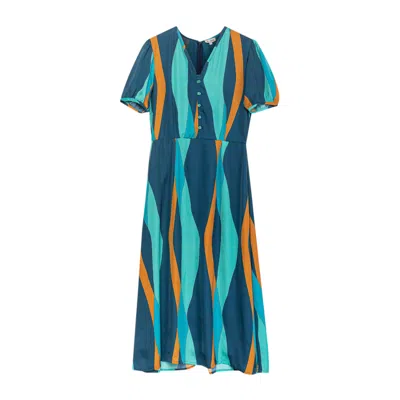 Niza Women's Blue / Yellow / Orange Samoa Blue Printed Midi Dress
