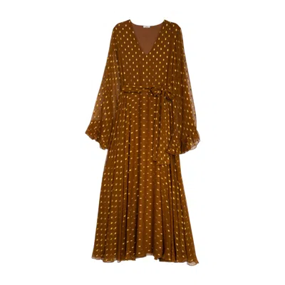 Niza Women's Brown Long Polka Dot Dress