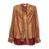 Niza Women's Brown Metallic Lace Sleeve Shirt With Metallic Lacing In Brown