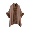 Niza Women's Brown Plain Weave Poncho With Sumptuous Material Appliqué An The  Neckline And Wide Cuffs In Brown