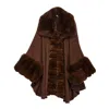Niza Women's Brown Poncho With A Marked Contrast Of Textures In Brown