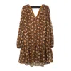 Niza Women's Brown Short Dress With Ruffle And Metallic Rubber In Brown