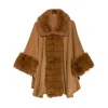 Niza Women's Brown V-neck And Fur Poncho Camel