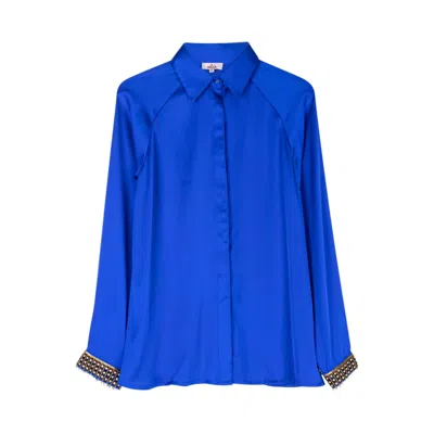 Niza Women's Cecilia Satin Blue Blouse