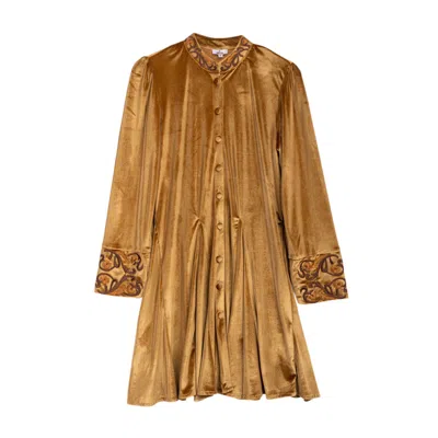 Niza Women's Gold Marta Beige Velvet Dress