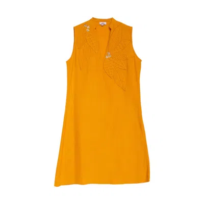 Niza Women's Gold Short Floral Print Dress With V-neck