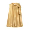 Niza Women's Gold Sleeveless Blouse With Metallized Bow In Gold