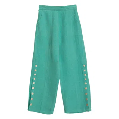 Niza Women's Green Aquamarine Linen Trousers Cannes
