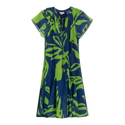 Niza Women's Green / Black Short Fluid Dress Acacia In Multi