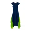 Niza Women's Green / Blue Long Short-sleeve Bicolor Dress Violeta