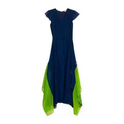 Niza Women's Green / Blue Long Short-sleeve Bicolor Dress Violeta In Multi