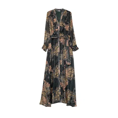 Niza Women's Green Long Dress With Gathered Cuff