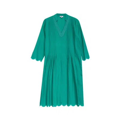 Niza Women's Green Long Flowing Sleeveless Dress With Tiered Ruffle