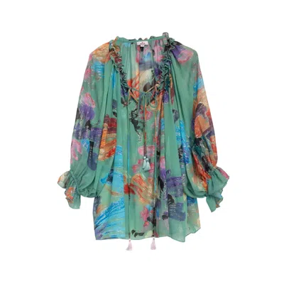 Niza Women's Green Midi Shirt Dress With Front Slit And Adjustable Tie