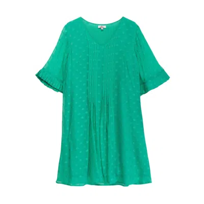 Niza Women's Green Short Dress With Short Sleeves And Polka Dots Texture Fabric