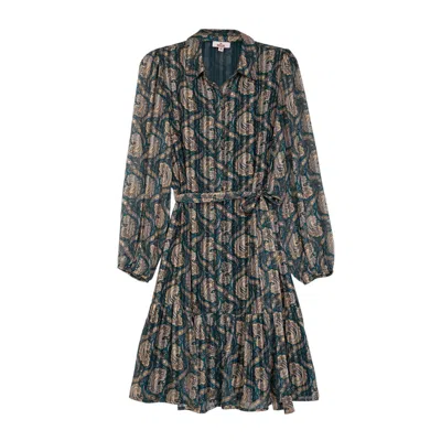 Niza Women's Green Short Long Sleeve Shirt Dress