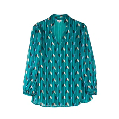 Niza Women's Green Sofia Leaf Print Blouse