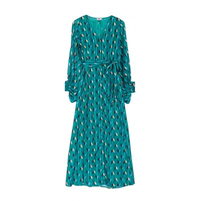 Niza Women's Green Sofia Long Leaf Print Dress